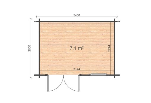 Garden shed Erna 2,5 x 3,4m, 28 mm floor plan