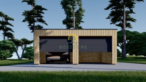 Garage with flat roof SILVIA DUO F (34 mm + wooden cladding), 6×6 m, 36 m²