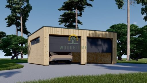 Garage with flat roof SILVIA DUO F (34 mm + wooden cladding), 6×6 m, 36 m²