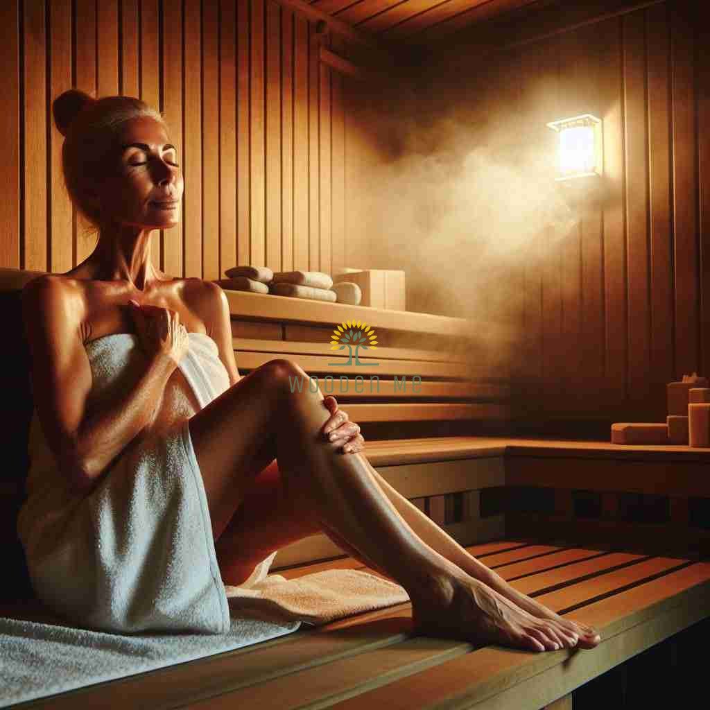 Woman heating in sauna