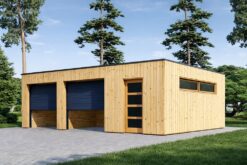 Double Garage with Shed SILVIA DUO F PLUS 48 m² (8 × 6 m), 34 mm + wooden cladding