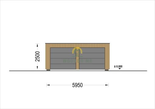 Garage with flat roof SILVIA DUO F (34 mm + wooden cladding), 6×6 m, 36 m²