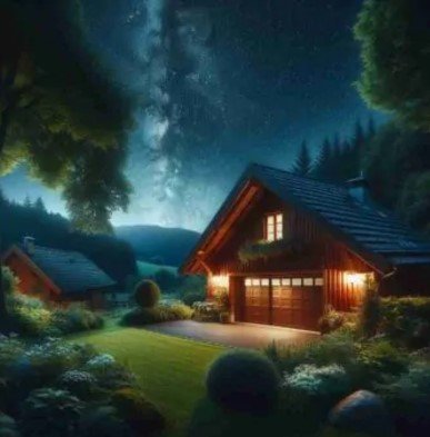 wooden houses in night scene