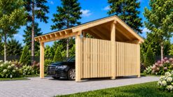Wooden Carport with L-Shaped Wall LUNA (3.2 x 6 m)