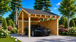 Wooden Carport with L-Shaped Wall LUNA (3.2 x 6 m)