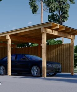 Wooden Carport LUNA F with L-Shaped Wall (3.2 x 6 m)