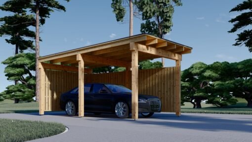 Wooden Carport LUNA F with L-Shaped Wall (3.2 x 6 m)