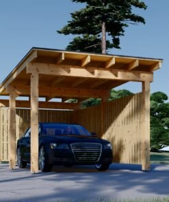 Wooden Carport LUNA F with L-Shaped Wall (3.2 x 6 m)