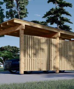 Wooden Carport LUNA F with L-Shaped Wall (3.2 x 6 m)