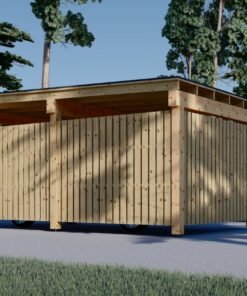 Wooden Carport LUNA F with L-Shaped Wall (3.2 x 6 m)