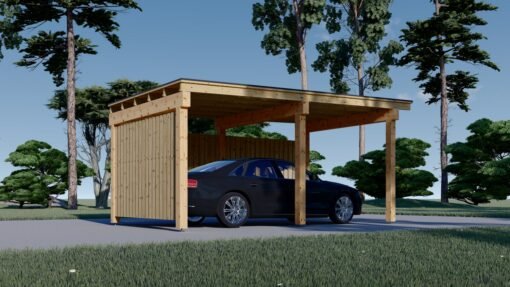 Wooden Carport LUNA F with L-Shaped Wall (3.2 x 6 m)