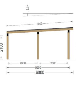 Wooden Carport LUNA F with L-Shaped Wall (3.2 x 6 m)