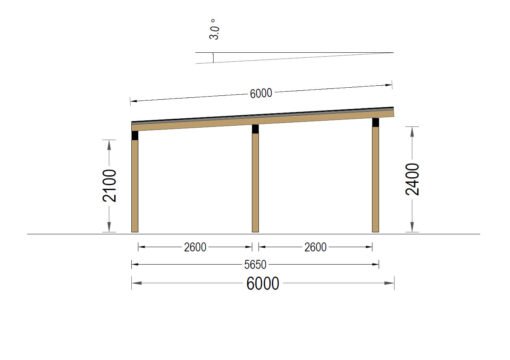 Wooden Carport LUNA F with L-Shaped Wall (3.2 x 6 m)