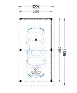 Wooden Carport LUNA F with L-Shaped Wall (3.2 x 6 m)