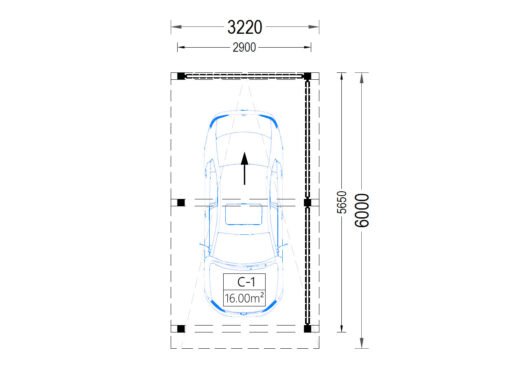 Wooden Carport LUNA F with L-Shaped Wall (3.2 x 6 m)