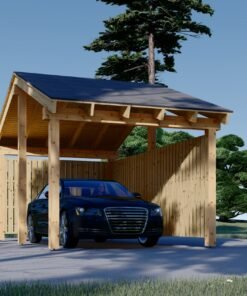 Wooden Carport with L-Shaped Wall LUNA (3.2 x 6 m)