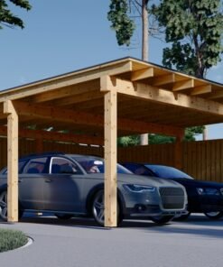 Double Carport with L-Shaped Wall LUNA DUO F, 6 x 6 m