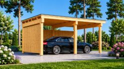 Wooden Carport LUNA F with L-Shaped Wall (3.2 x 6 m)