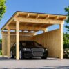 Wooden Carport LUNA F with L-Shaped Wall (3.2 x 6 m)