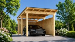 Wooden Carport LUNA F with L-Shaped Wall (3.2 x 6 m)