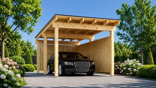 Wooden Carport LUNA F with L-Shaped Wall (3.2 x 6 m)