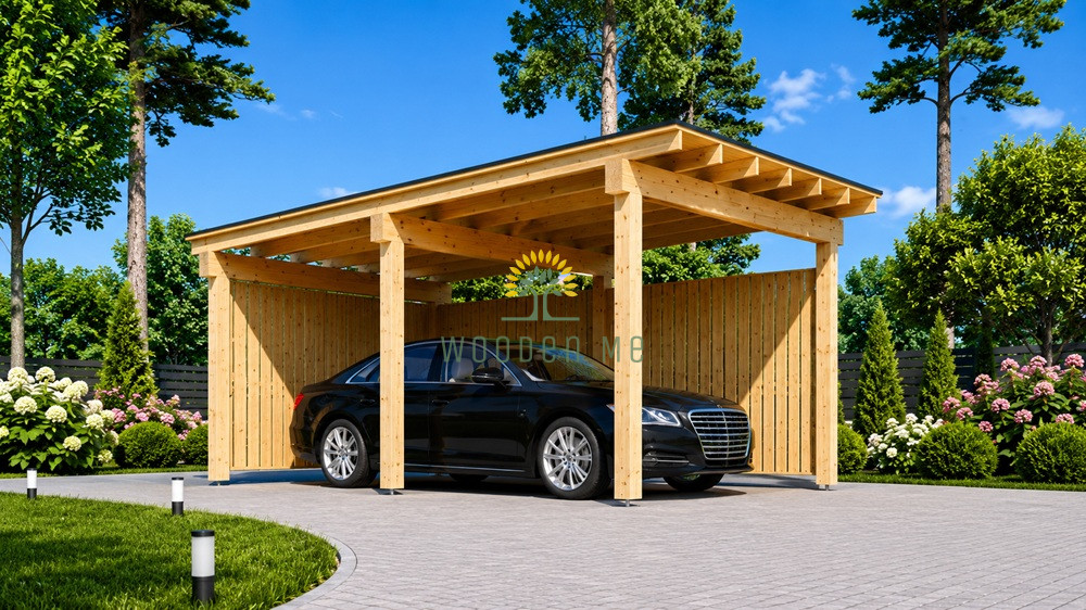 Wooden Carport LUNA F with L-Shaped Wall (3.2 x 6 m)