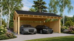 LUNA DUO F – 6×6 m Wooden Carport with L-Wall (2 Cars)