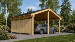 LUNA DUO F – 6×6 m Wooden Carport with L-Wall (2 Cars)