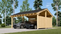 LUNA DUO F – 6×6 m Wooden Carport with L-Wall (2 Cars)