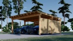 LUNA DUO F – 6×6 m Wooden Carport with L-Wall (2 Cars)