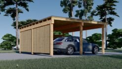 LUNA DUO F – 6×6 m Wooden Carport with L-Wall (2 Cars)