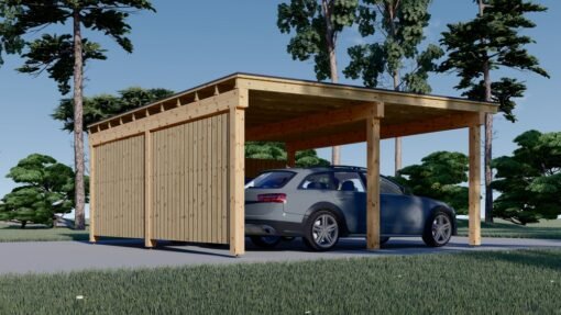LUNA DUO F – 6×6 m Wooden Carport with L-Wall (2 Cars)