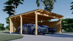 LUNA DUO F – 6×6 m Wooden Carport with L-Wall (2 Cars)