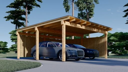 LUNA DUO F – 6×6 m Wooden Carport with L-Wall (2 Cars)