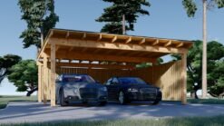 LUNA DUO F – 6×6 m Wooden Carport with L-Wall (2 Cars)