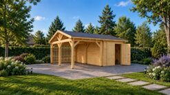 Wooden Carport with Storage 44 mm | 5.7 × 5.3 m