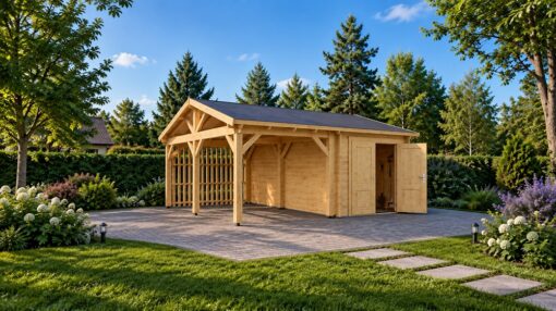 Wooden Carport with Storage 44 mm | 5.7 × 5.3 m